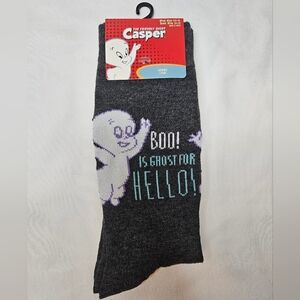 5/$20 Casper The Friendly Ghost "BOO! IS GHOST FOR HELLO!" Gray Crew Socks NWT